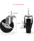 Heavy Duty Shelf Caster Wheels Set Of Four For Wire Shelving With Stem Size One Quarter By Twenty Thread, side view