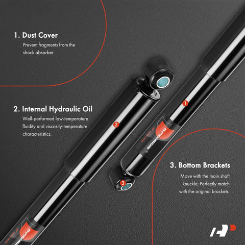 Heavy Duty Shock Absorber Compatible With Chevrolet C50 C60 C70 International Harvester 9300 9400 9600 9700 Kenworth T800 Mack F GU4 GU5 Pinnacle U Workhorse R26 Replacement Suspension showing dust cover, hydraulic oil, bottom brackets.