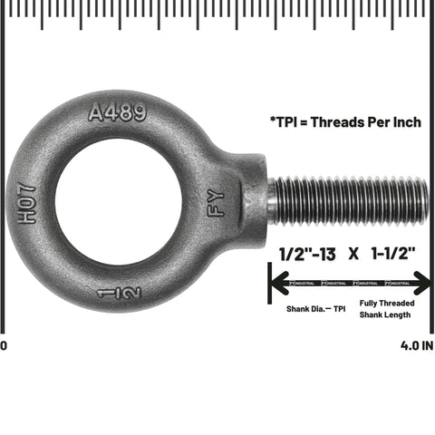 Six Pack Heavy Duty Lifting Eyebolts With Shoulder Eye Half Inch By Thirteen Thread One And A Half Inch Length Industrial Grade