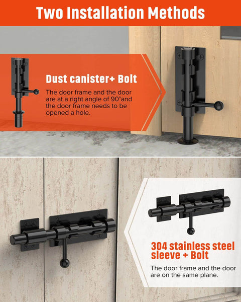 Securely latch gates with a heavy duty slide bolt gate latch in 304 stainless steel with a durable black electroplating finish, rustproof.