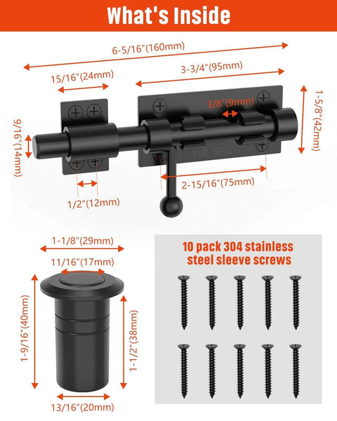 Securely latch gates with a heavy duty slide bolt gate latch in 304 stainless steel with a durable black electroplating finish