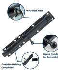 10 Inch Heavy Duty Slide Bolt Latch With SUS304 Stainless Steel Barrel Lock And Matte Black Finish shown with features