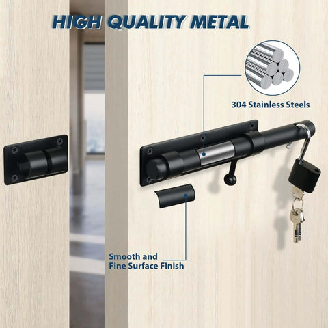10 Inch Heavy Duty Slide Bolt Latch With SUS304 Stainless Steel Barrel Lock And Matte Black Finish for wooden fence
