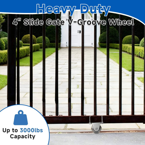 2 Pack 4" V-Groove Slide Gate Wheel Kit, Heavy Duty Steel Dual Bearing Bolted External Mount Bracket with Screws, up to 3000 LBS capacity