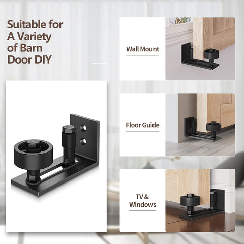 Heavy Duty Sliding Barn Door Floor Guide With Adjustable Rollers And Wall Mount System, Flush Bottom Design For Floor Protection