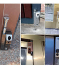 Black Sliding Door Lock Set Heavy Duty Alloy And Stainless Steel Construction 2 Pack With Keys And Installation Hardware For Patio Doors Enhanced Security Durable Build Versatile Design For Easy Mounting And Long Lasting Protection On Sliding Patio Doors shown in different installed views.