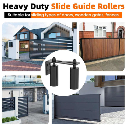 Sliding Gate Roller Guide Kit With Heavy Duty 6 Inch Adjustable Nylon Wheels And Rust Proof L Bracket For Sliding Gates Wood Or Garage Doors Black Finish Durable Hardware Set For Easy Mounting And Smooth Operation