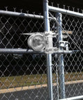 Sliding Gate Rollers Set With Five Inch Wheels For Two Inch Gate Frames And One And Five Eighths Inch Track Pipe Heavy Duty Malleable Iron Gate Hardware Two Pack With Double U Bolts Maintenance Free Durable And Smooth Operation installed on metal gate.