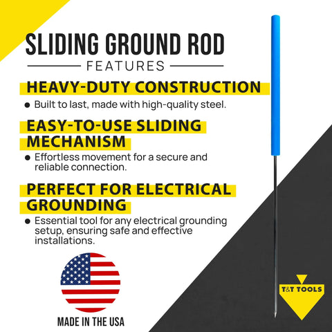 Heavy Duty Sliding Ground Rod With Handle For Outdoor Grounding Systems, blue handle, one half inch steel rod from T and T Tools
