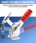2 Pack Heavy Duty Adjustable Smoker Door Latch Clamps For Offset Smokers Compatible With Firebox Lids And Smoking Chambers Replacement Part 7816915P06 showing metal clamp with red handle and rubber tip, front view.