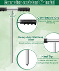 Heavy Duty Metal Soil Probe Rod 32 To 48 Inches With Adjustable Interlocking Sections And Insulated T Handle highlighting grip and tip