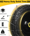 Heavy duty solid tire with explosion-proof and wear resistance features, highlighting vibration reduction, designed for durability.