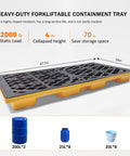 Heavy Duty Modular 2 Drum Spill Pallet Workhorse For Forklift Access With 2000 Pound Capacity And Stackable Containment Tray shown