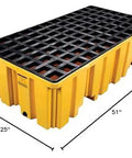 Beefed Up Heavy Duty Drum Spill Containment Pallet With Drain And Forklift Pockets, 66 Gallon Sump, 4,000 Lb Load Capacity
