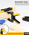 Heavy Duty 6 Inch Spring Clamps Set Of Four for woodworking crafts and pool covers, 3 inch jaw opening, rubber grips, rust-free design.