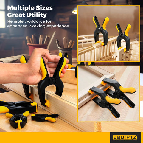 Heavy Duty Spring Clamps For Woodworking And Crafts 20 Pack Set With Extra Wide Non Slip Jaws and Secure Pad Design in use