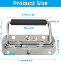 Two Pack 4.33 Inch Silver Spring Loaded Handles For Toolboxes Chest Cases And Storage Boxes showing dimensions and rubber grip