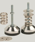 Heavy-Duty spring isolator with adjustable leveling feet and floor-standing base, 1.97 inch diameter, M8 threads, parts shown
