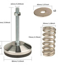 Split Type Heavy-Duty Spring Isolator Floor Standing Base for Workbenches and Machines, dimensions and components shown