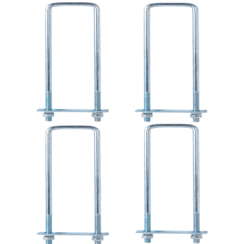 Heavy Duty 4 Pack Square Bend U Bolt Kit 3.5 Inch Width By 16 Inch Length With Nuts And Frame Plates For Automotive And Trailer Mounting Hardware And Durable Construction in top view.