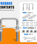 Heavy Duty Square U Bolts M12 Thread Size 304 Stainless Steel U Bolts 3-1/16 Inch Wide By 4-1/2 Inch Long package contents