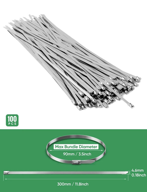 Heavy Duty Stainless Steel Fence Ties 11.8 Inch For Chain Link Fence Chicken Coop Dog Fence Outdoor Fencing And Thermal Insulation 304 Stainless Steel Cable Ties With Reinforced Locking Head To Prevent Loosening Sinlon