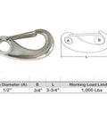 Gate snap hook, Amazon marine-grade T316 stainless steel, 3-3/4 in, 1,000 lb WLL