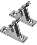 Two stainless steel quick-release boat deck hatch hinge pins with mounting bases, 60mm length, marine-grade hardware
