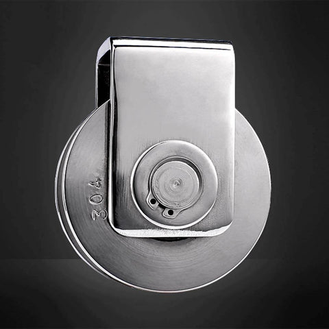 Front view of 304 stainless steel pulley wheel, part of 2pcs Heavy Duty Track Pulley, suitable for sliding doors and tube rails.