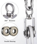 Close-up of Cable Pulley Block Heavy Duty Stainless Steel, Bearing Inside with 32ft Nylon Rope and 1 Hook,Swivel Single Pulley Wheel