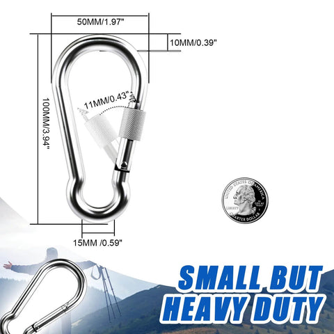 Two Pack Screw Locking Carabiners 4 Inch Heavy Duty Stainless Steel 304 Large Carabiner Clips with dimensions