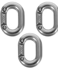 Three 8mm stainless steel oval quick links with screw pins.
