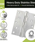 Beefy Heavy Duty Stainless Steel Ball Bearing Door Hinges 5 By 4 Inch 6 Pack For Interior And Exterior Doors Includes Stainless Steel Screws Built For Heavy Doors Up To 200 Pounds Silver.