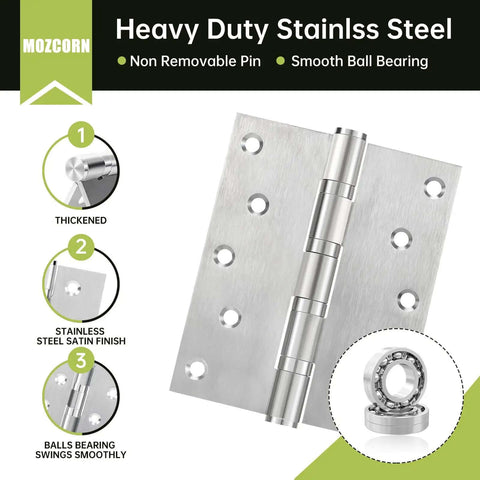 Beefy Heavy Duty Stainless Steel Ball Bearing Door Hinges 5 By 4 Inch 6 Pack For Interior And Exterior Doors Includes Stainless Steel Screws Built For Heavy Doors Up To 200 Pounds Silver.
