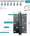 Heavy Duty Stainless Steel Door Hinges Built Like A Tank 5 Inch By 3 Inch Square Corner 304 Stainless Steel Ball Bearings Rust Proof Non Removable Pin 2 Pack For Interior And Exterior Doors, hardware included