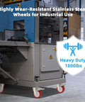 Stainless steel 4 inch heavy duty caster wheels with brakes, 304 rust proof swivel casters designed for industrial use.