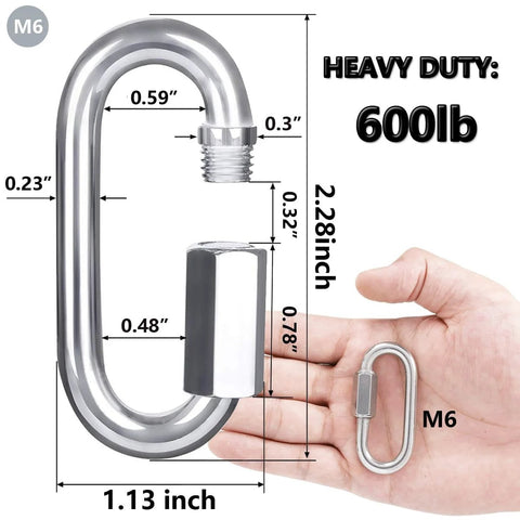 Heavy Duty Quick Link 304 Stainless Steel D Shape Locking Carabiner For Outdoor Gear Camping Hiking Pet Keychain And Repair Links M6 600lb