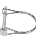 Close-up of 316 stainless steel safety coupler pin with wire loop, 6.3x50mm
