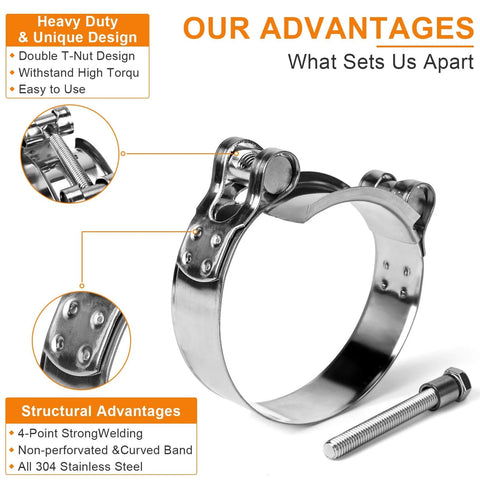 T Bolt Hose Clamps 304 Stainless Steel 26 to 28 Millimeter 4 Pack Heavy Duty Adjustable Clamp For Automotive Plumbing And Industrial Pipes Corrosion Resistant Secure Seal Ultra Durable 0.6 Millimeter Band With M5 By 40 Millimeter Screw