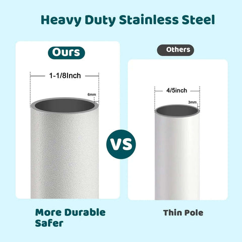 Comparison of heavy duty sliding door lock bar materials: 1 inch steel security bar vs 3mm thin pole, showcasing thickness and durability.