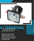 Hot Rod Starter Relay Solenoid 12V 4-Terminal Heavy Duty SW3 for 1956 Up Truck Starters in black, showing terminals and base