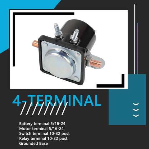 Hot Rod Starter Relay Solenoid 12V 4-Terminal Heavy Duty SW3 for 1956 Up Truck Starters in black, showing terminals and base