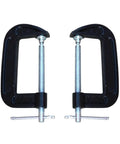 Two industrial steel C clamps, 3-inch heavy duty, for woodworking, welding, and building, displayed side by side, 2 pack.