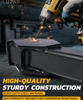 Worker using a drill on heavy-duty steel material for auto parts, highlighting sturdy construction and corrosion resistance.