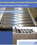 Set Of 2 Heavy Duty Galvanized Steel Conveyor Rollers For Roller Conveyor Systems 16 Inch Between Frame Length One And A Half Inch Diameter Rollers Quarter Inch Axle Replacement Steel Rollers With Spring Loaded Quick Install For Fast Downtime Maintenance in operation