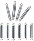 Ten Pack Heavy Duty Steel Extension Springs Three Eighths Inch By Twelve Inch With 0.047 Inch Wire Dual Hook Tension Springs For Machinery Repair Industrial Equipment Screen Doors And Heavy Duty Projects Must Have displayed on white background.