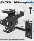 Self Locking Gate Latch For Wooden Fence Heavy Duty Post Mount Automatic Gate Lock Gravity Door Latch with dimensions shown