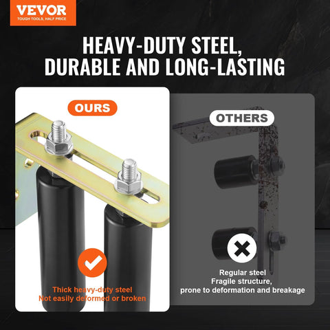 Sliding Gate Kit 6 Inch Gate Hardware With L Bracket Universal Adjustable Gate Rollers shown with comparison to regular steel.