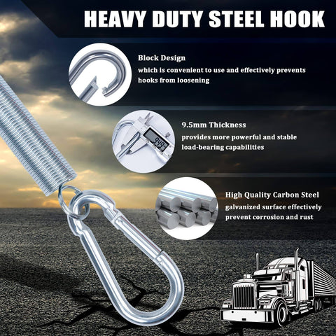 2 Pack 25 Inch Single Tender Spring Kit For Trucks And Trailers With Heavy Duty ABS Air Line Hose Tracker And 3 Hose Holders features heavy-duty steel hook and galvanized carbon steel spring.