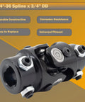 Beefed Up Heavy Duty Steering Shaft Universal U Joint Coupler For Automotive Systems, 3/4-36 Spline to 3/4 DD, black, 83mm, 40Cr steel